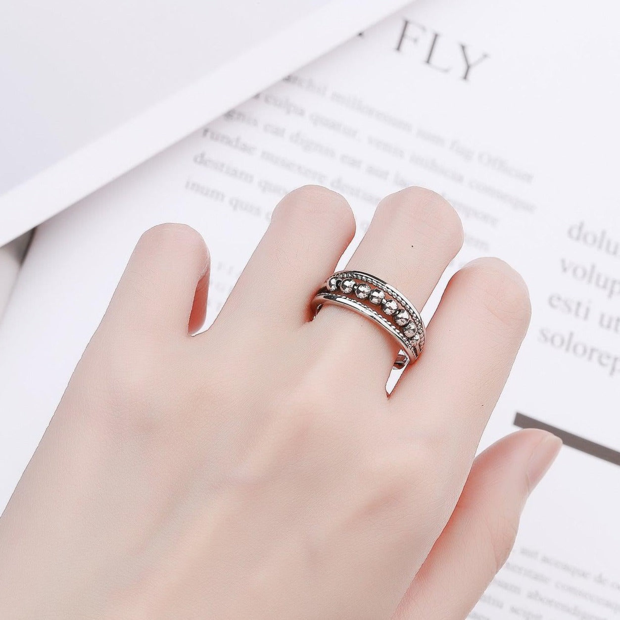 Silver-Plated Spinning Fidget Ring-Rings-NEVANNA