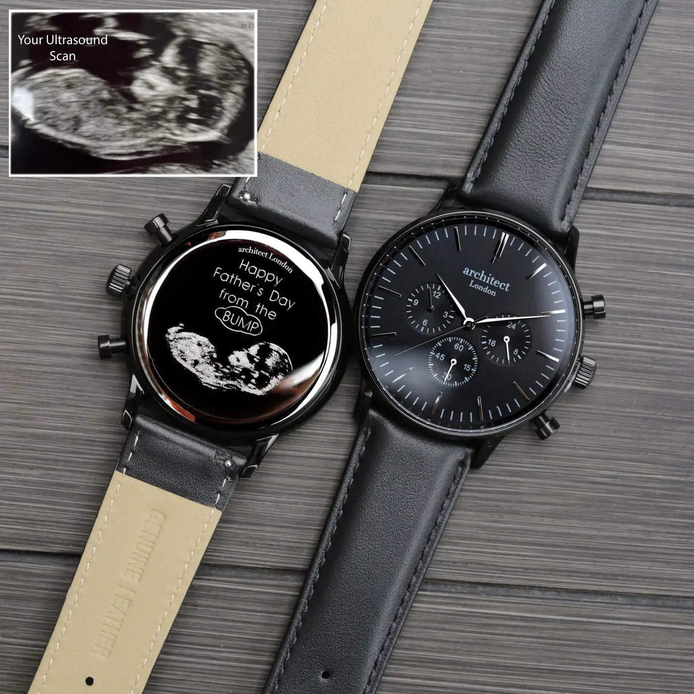 Architect Motivator - Men's Personalised watch with Black Leather Strap-NEVANNA