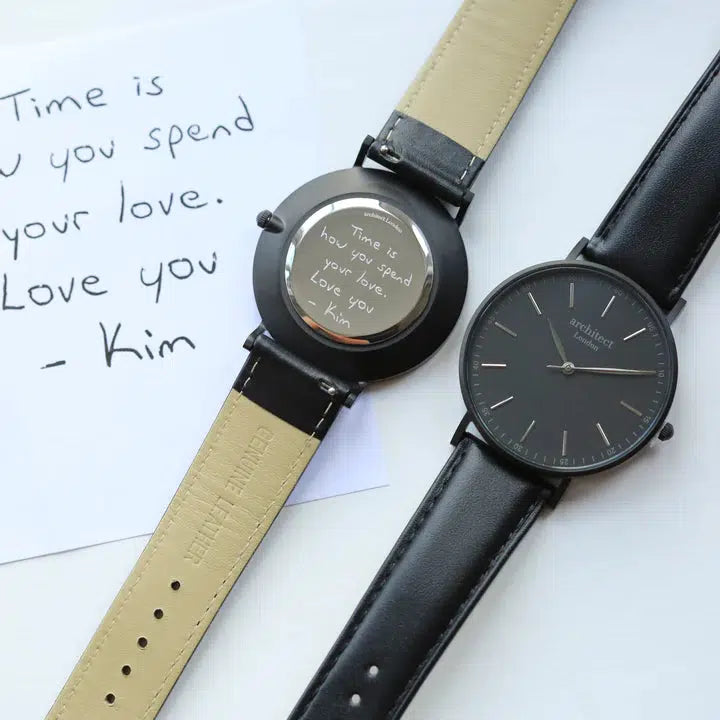 Handwriting Engraving - Men's Minimalist Watch + Jet Black Strap-NEVANNA