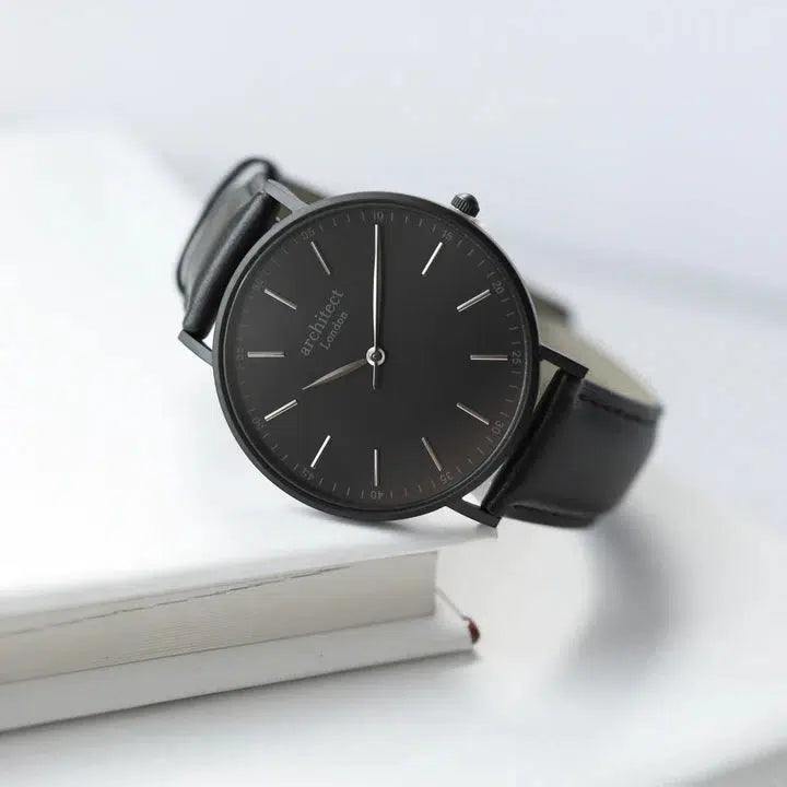 Handwriting Engraving - Men's Minimalist Watch + Jet Black Strap-NEVANNA